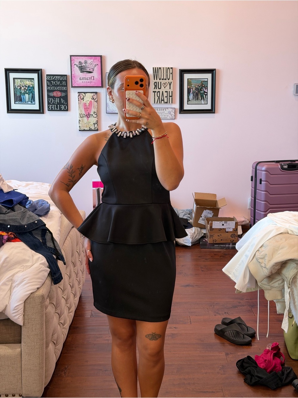 Bisou Bisou Black Sleeveless Peplum Mini Dress with Jewel Collar